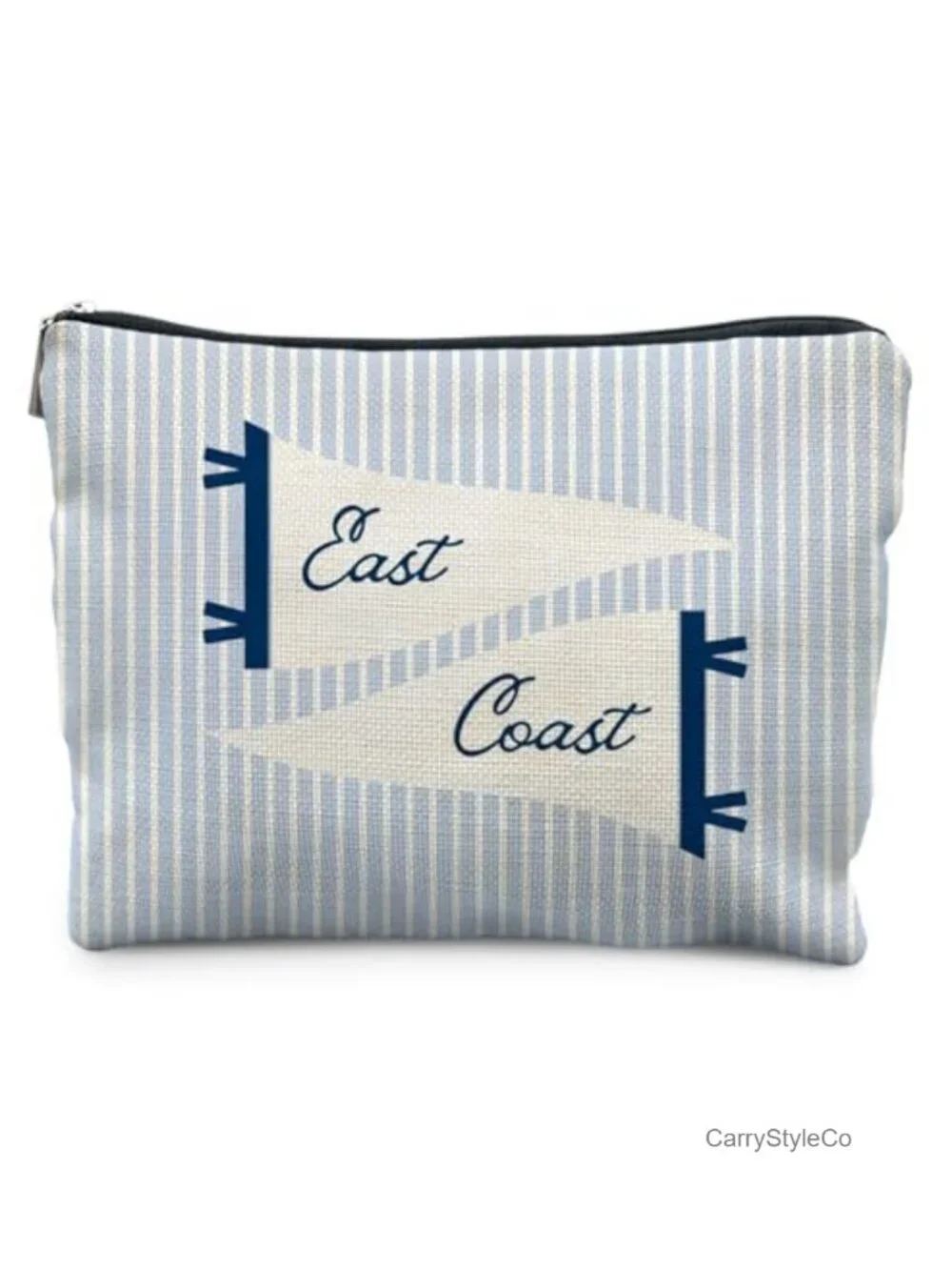 Linen Canvas Coastal Striped Cosmetic Bag for Women, Travel Makeup Pouch